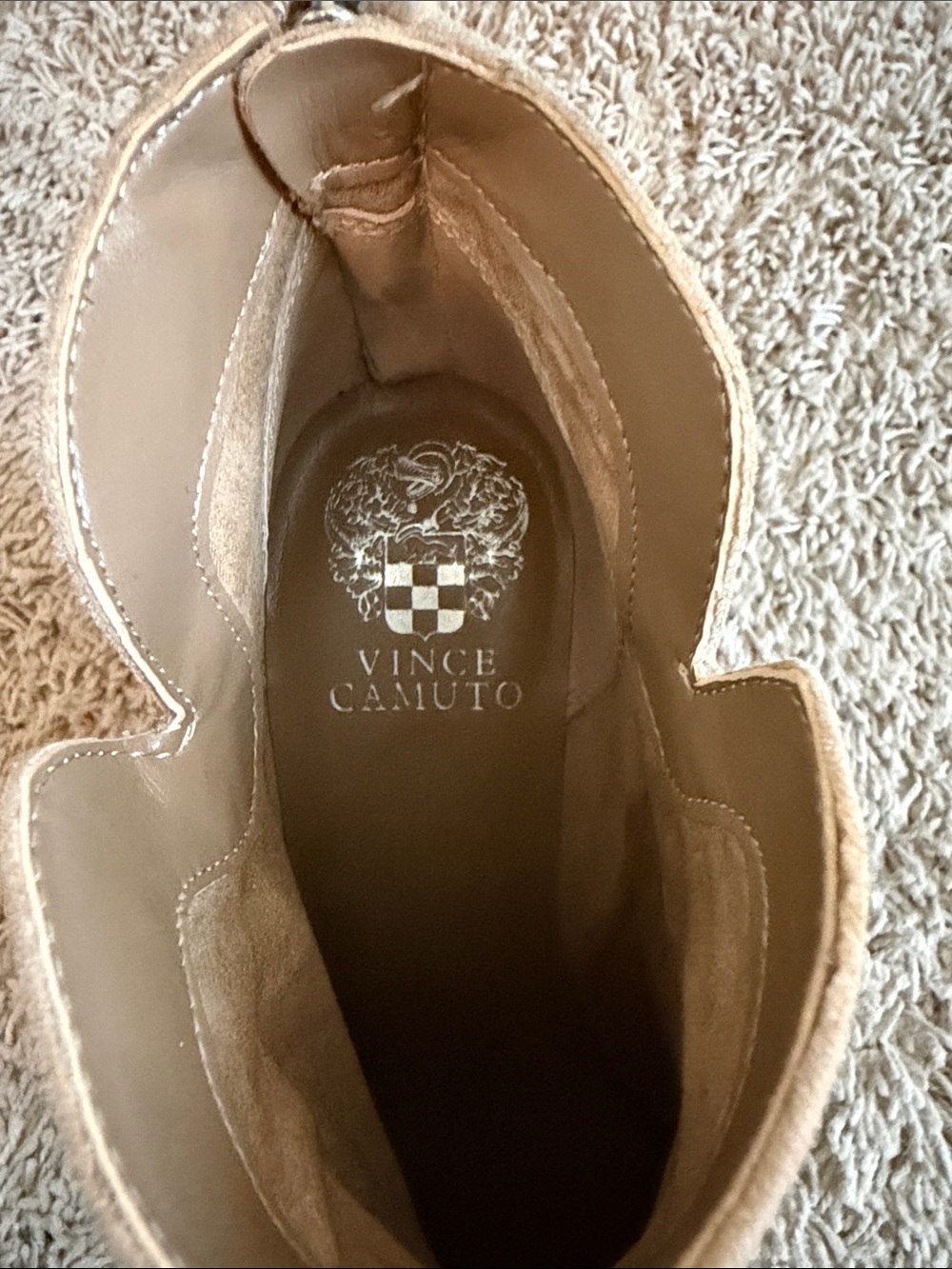 Vince Camuto Beige Suede Ankle Booties with Stacked Heel - Picture 4 of 5